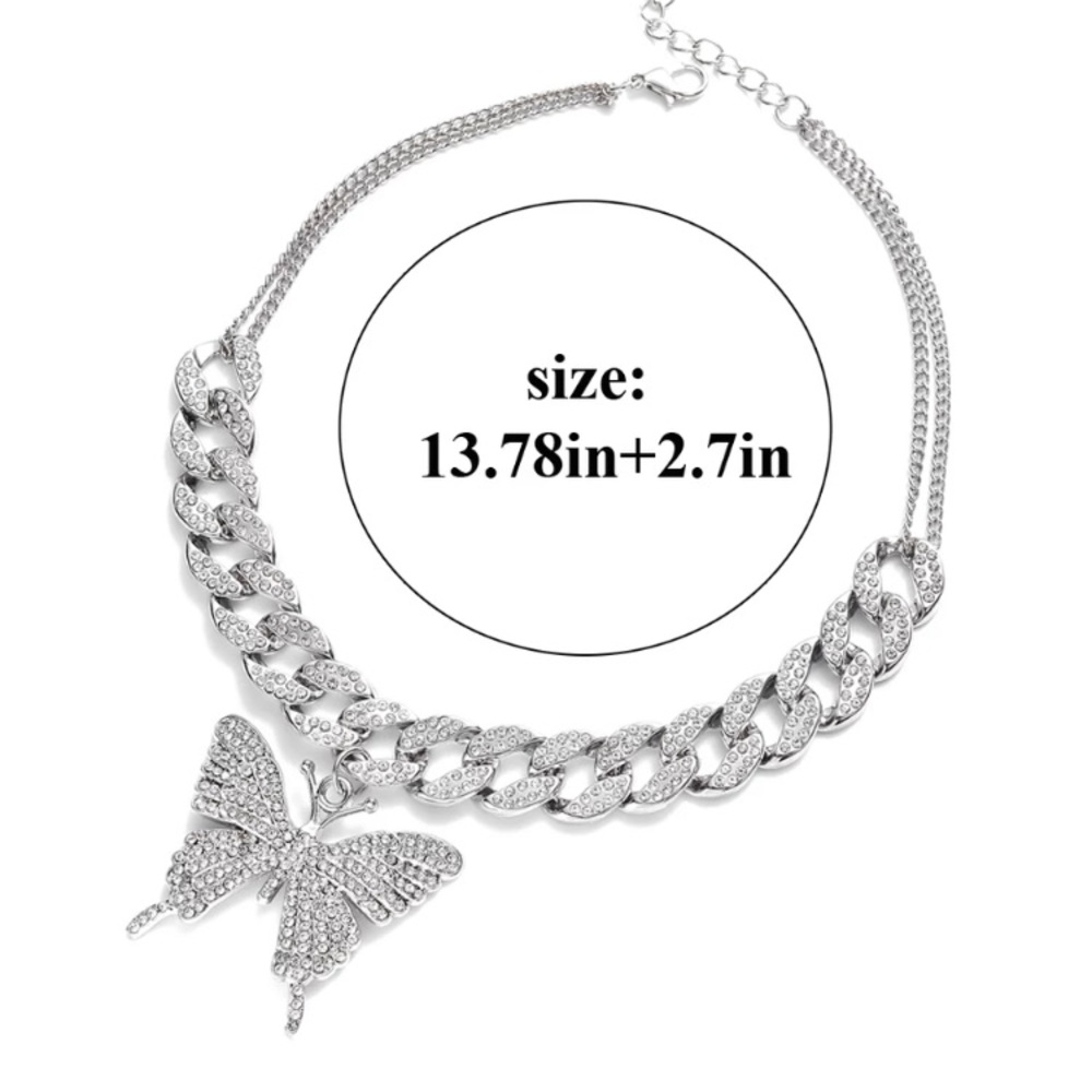 Luxury Rhinestone Cuban Butterfly Gold Necklace - Picture 2 of 4